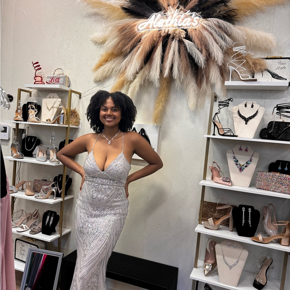 Elegant Silver Evening Gown